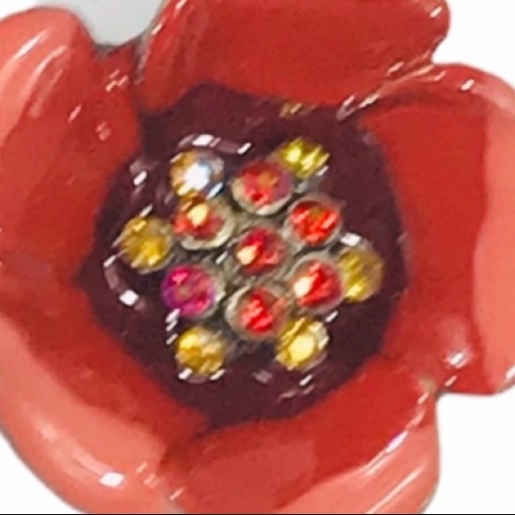 Flower Rhinestones Brooch, Red, Pink, Yellow - Picture 3 of 4